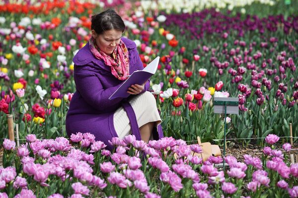 En la foto: una mujer dibuja flores en el jardín botánico Nikitski. - Sputnik Mundo