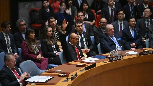 El representante de EEUU ante el Consejo de Seguridad de la ONU, Robert Wood, vota en contra de la propuesta para recocer a Palestina como miembro de pleno derecho de las Naciones Unidas.  - Sputnik Mundo