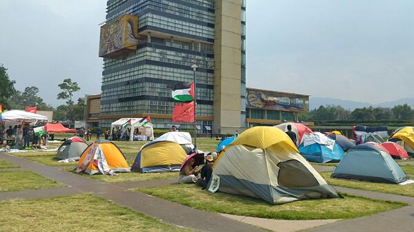 El campamento pro-Palestina instalado en la Universidad Nacional Autónoma de México (UNAM), en la Ciudad de México. - Sputnik Mundo