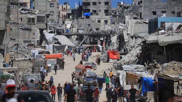 Palestinos desplazados en Gaza - Sputnik Mundo