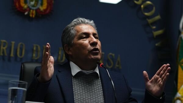 Edmundo Novillo Aguilar, ministro boliviano de Defensa, ofrece una rueda de prensa en La Paz, Bolivia, el martes 25 de julio de 2023  - Sputnik Mundo