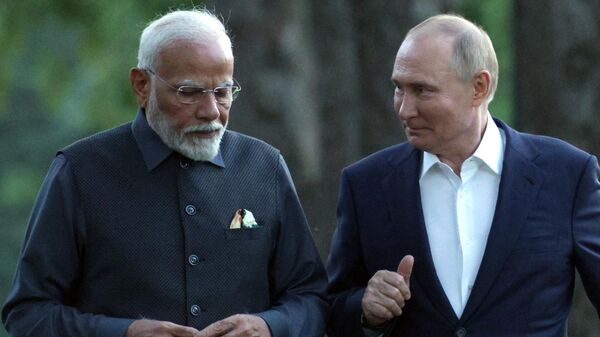 El primer ministro de la India, Narendra Modi, y el presidente ruso Vladímir Putin - Sputnik Mundo