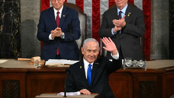 El primer ministro israelí Benjamin Netanyahu durante su discurso ante el Congreso de EEUU el 24 de julio de 2024 - Sputnik Mundo