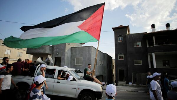 An Israeli Arab carries a Palestinian flag - Sputnik Mundo