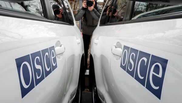 A journalist takes picture during a handover ceremony of ten armoured vehicles donated by Britain to the OSCE Special Monitoring Mission (SMM) to Ukraine, in Kiev January 13, 2015. - Sputnik Mundo