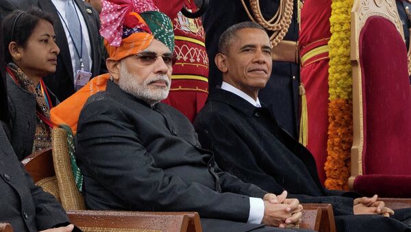 Primer ministro de India, Narendra Modi y presidente de EEUU, Barack Obama - Sputnik Mundo