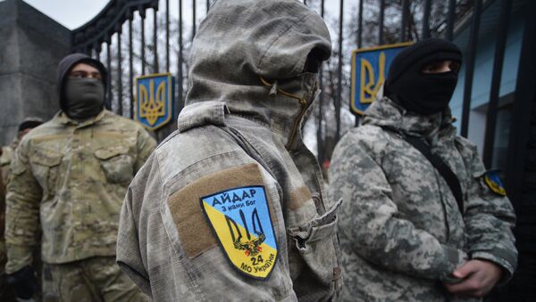 Пикет батальона Айдар у Минобороны Украины - Sputnik Mundo