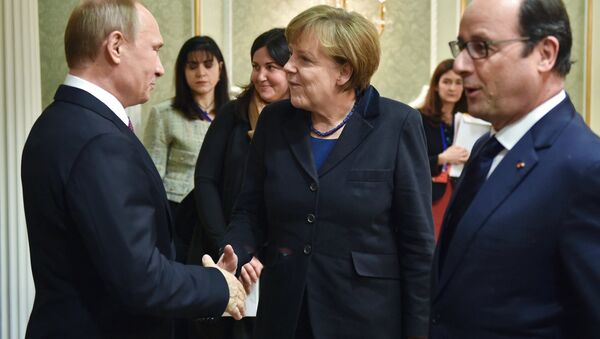 Los líderes de Rusia, Alemania y Francia en la cumbre de Minsk - Sputnik Mundo