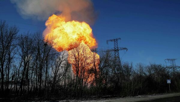 A view of an explosion after shelling is seen not far from Debaltseve February 17, 2015 - Sputnik Mundo