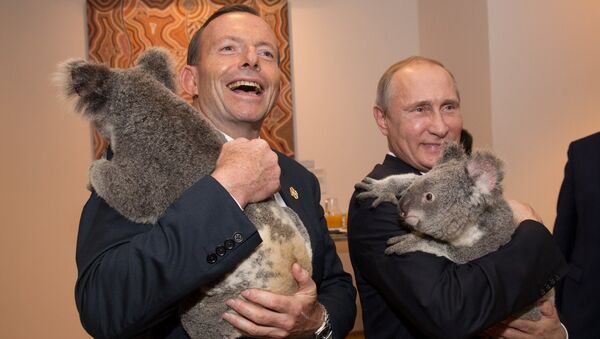 Primer ministro de Australia, Tony Abbott y presidente de Rusia, Vladímir Putin, durante la cumbre del G20 - Sputnik Mundo