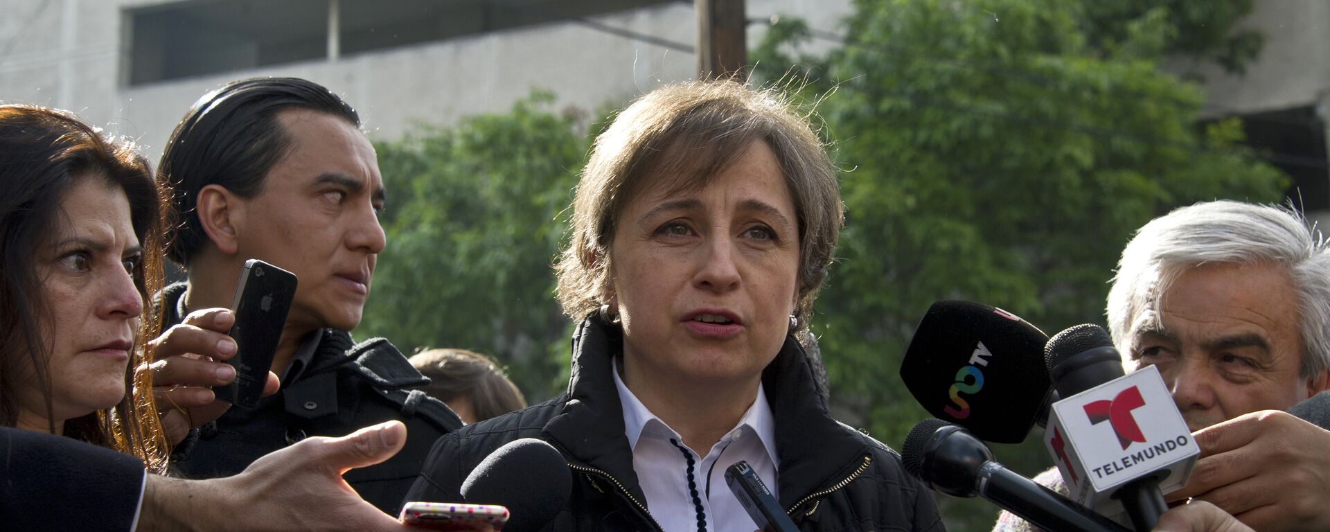 Mexican journalist Carmen Aristegui speaks to the press in Mexico City on March 16, 2015 a day after being fire - Sputnik Mundo, 1920, 04.02.2022