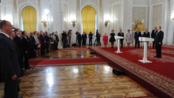 Vladímir Putin, presidente ruso en la ceremonia de entrega de premios estatales con el motivo del Día de Rusia - Sputnik Mundo