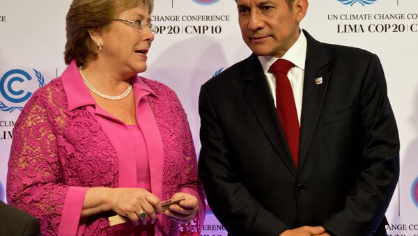 La presidenta de Chile,Michelle Bachelet, y el presidente de Perú,Ollanta Humala (archivo) - Sputnik Mundo