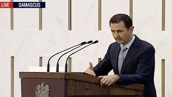 Bashar Asad, presidente de Siria, durante el mensaje televisivo a la nación - Sputnik Mundo
