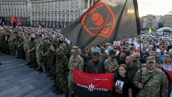 Miembros del movimiento radical Pravy Sektor en el centro de Kiev - Sputnik Mundo