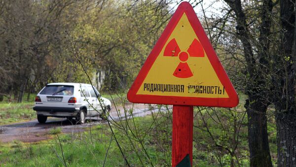 Señal de aviso a la entrada de la zona radioactiva de Chernóbil - Sputnik Mundo