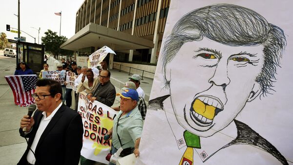 Juan Jose Gutierrez, miembro de la comunidad latina, protesta contra la política del candidato presidencial republicano Donald Trump - Sputnik Mundo