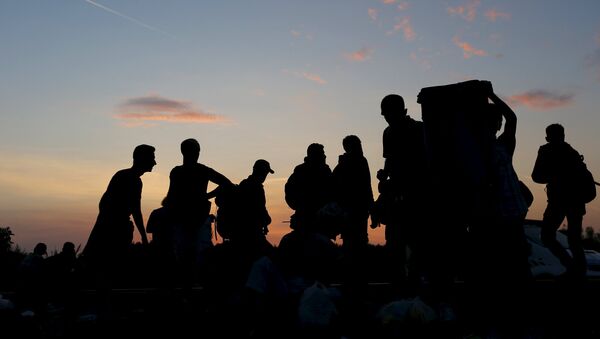 Syrian migrants walk in the sunset after they crossed the Hungarian-Serbian border near Roszke, Hungary August 25, 2015. - Sputnik Mundo