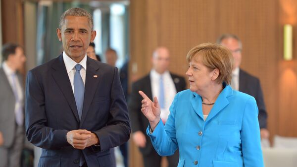 El presidente de EEUU, Barack Obama, y la canciller de Alemania, Angela Merkel - Sputnik Mundo
