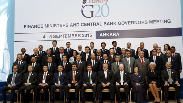 Foto de familia de los ministros de Finanzas y jefes de los Bancos centrales de los países G20, reunidos en Ankara - Sputnik Mundo