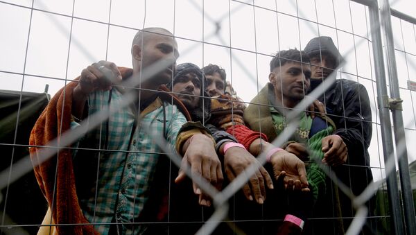 Migrantes en el campo para los refugiados en la frontera húngaro-serbia - Sputnik Mundo