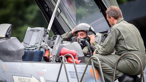 Steven Vandeput, ministro de Defensa de Bélgica, en un aeronave - Sputnik Mundo
