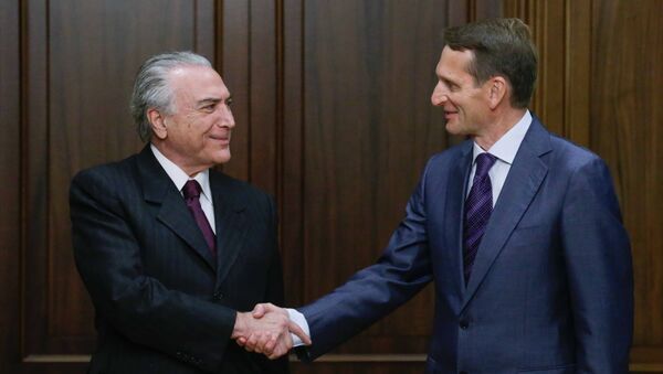 Vicepresidente de Brasil, Michel Temer y presidente de la Duma de Estado de Rusia, Serguéi Narishkin - Sputnik Mundo