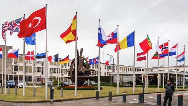 NATO country flags wave outside NATO headquarters in Brussels on Tuesday July 28, 2015. - Sputnik Mundo