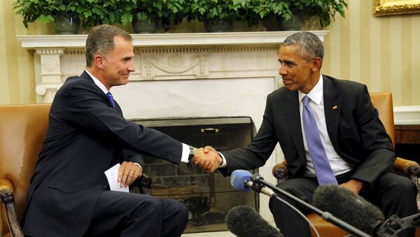 Presidente de EEUU, Barack Obama, y Rey Felipe VI durante la reunión en la Casa Blanca - Sputnik Mundo