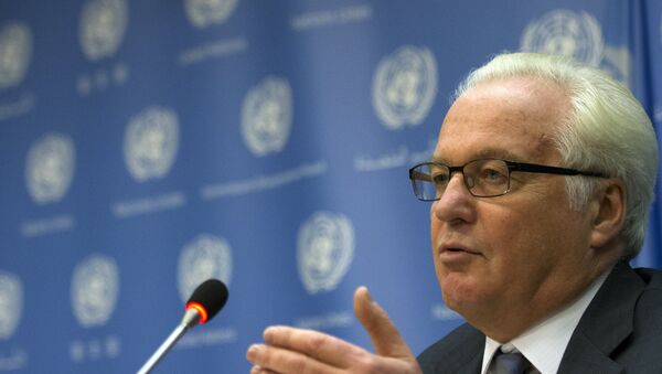 Russian ambassador to the United Nations Vitaly Churkin speaks during a news conference at the U.N. headquarters in New York September 2, 2015 - Sputnik Mundo