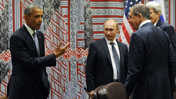 Presidente de EEUU, Barack Obama, presidente de Rusia, Vladímir Putin, ministro de exteriores de Rusia, Serguéi Lavrov y secretario de Estado de EEUU, John Kerry - Sputnik Mundo