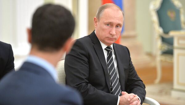 Presidente de Siria Bashar Asad y presidente de Rusia Vladímir Putin - Sputnik Mundo