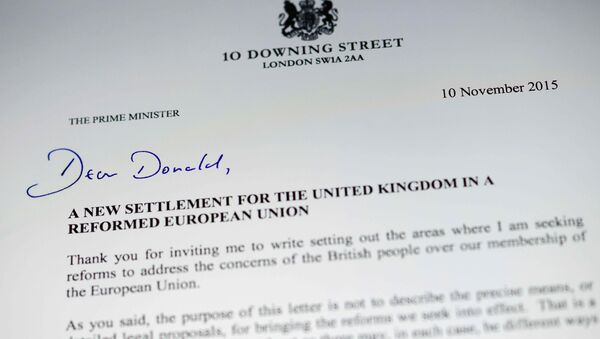 Carta del primer ministro británico David Cameron al presidente del Consejo Europeo Donald Tusk con la lista de exigencias para frenar el 'Brexit' - Sputnik Mundo