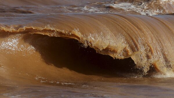 Una ola en la costa del Río Doce en el Estado de Espíritu Santo contaminada por lodo tóxico - Sputnik Mundo
