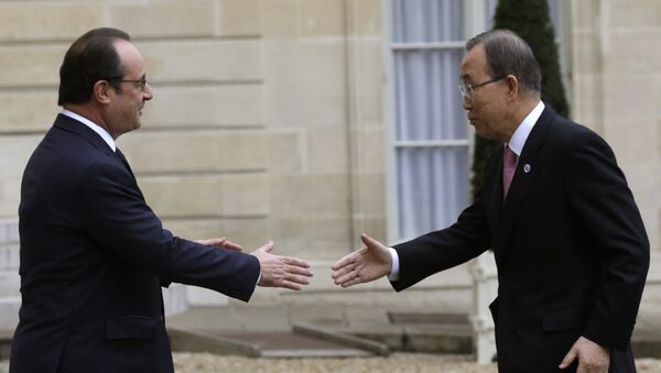 François Hollande, presidente de Francia y Ban Ki-moon, secretario general de la ONU - Sputnik Mundo