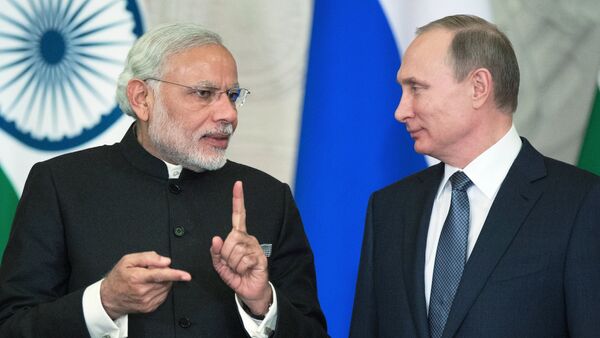 Vladímir Putin, el presidente de Rusia y el primer ministro de India, Narendra Modi - Sputnik Mundo