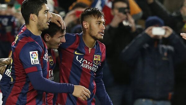 Lionel Messi, Luís Suárez  y Neymar, jugadores del FC Barcelona - Sputnik Mundo