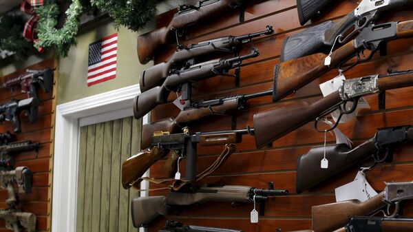 Armas de fuego exhibidas en una tienda en California, Estados Unidos - Sputnik Mundo