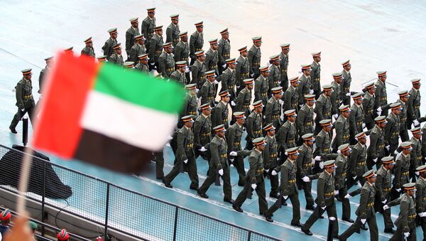 A spectator waves the Emirati flag as troops march - Sputnik Mundo