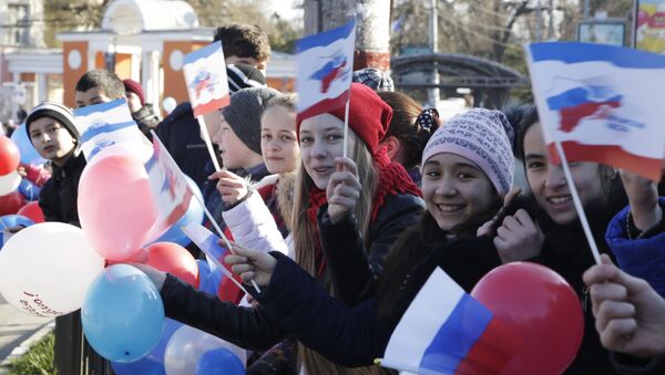 La celebración de la adhesión de Crimea a Rusia (archivo) - Sputnik Mundo