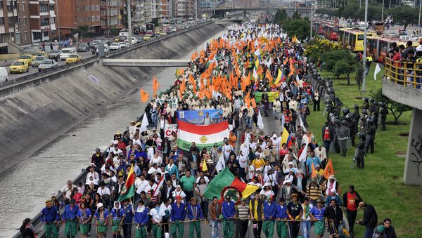 Protestas agrarias en Bogotá de 2014 (archivo) - Sputnik Mundo