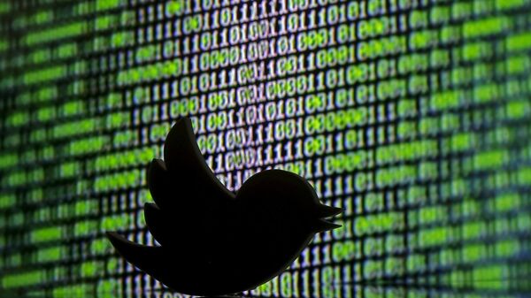 A 3D printed Twitter logo is seen in front of a displayed cyber code in this illustration taken March 22, 2016.  - Sputnik Mundo