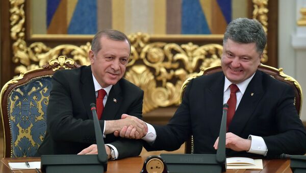 Presidente deTurquía, Recep Tayyip Erdogan y presidente de Ucrania, Petró Poroshenko - Sputnik Mundo