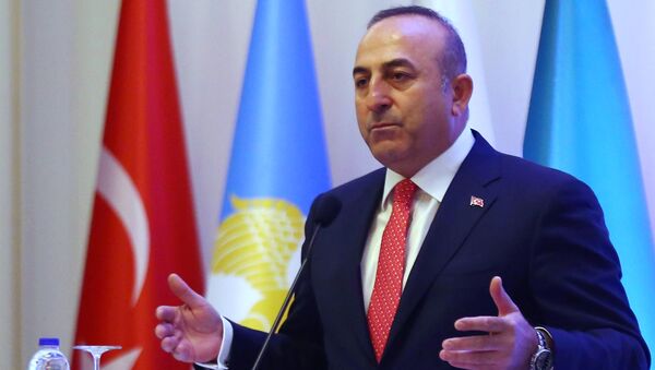 Mevlut Cavusoglu, ministro de Exteriores de Turquía durante un encuentro con los turcomanos sirios en Ankara - Sputnik Mundo