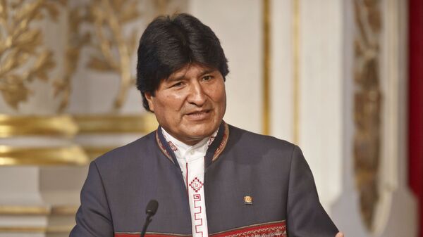 Bolivia's President Evo Morales gestures as he speaks to the media during a joint media conference with France's President Francois Hollande at the Elysee Palace in Paris - Sputnik Mundo