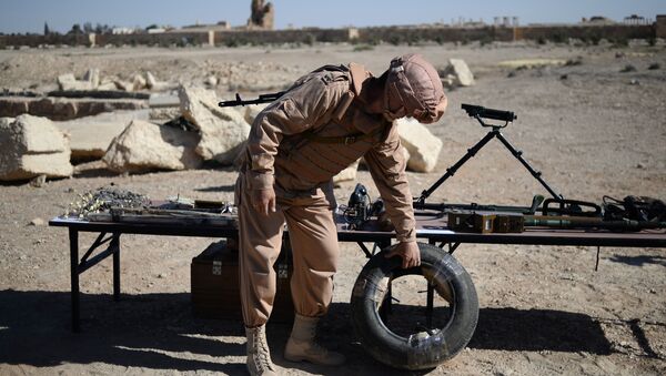 Militar ruso enseña los artefactos explosivos hallados en Palmira - Sputnik Mundo