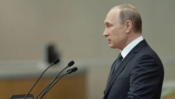 Vladímir Putin, presidente ruso, durante un discurso en la Cámara baja - Sputnik Mundo