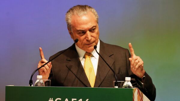 Brazil's interim President Temer talks to the audience during a Global Agribusiness Forum in Sao Paulo - Sputnik Mundo