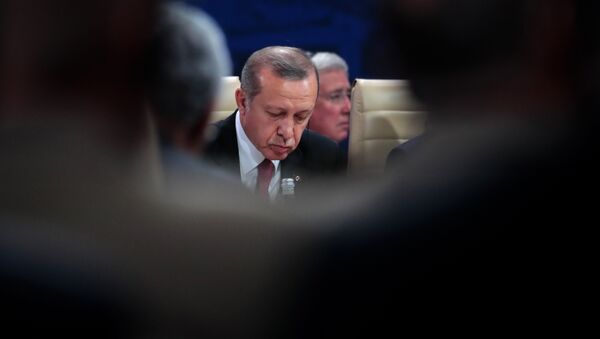 Presidente de Turquía, Recep Tayyip Erdogan, durante la cumbre de la OTAN en Varsovia - Sputnik Mundo