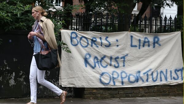 La pancarta Boris: un mentiroso, racista, oportunista - Sputnik Mundo